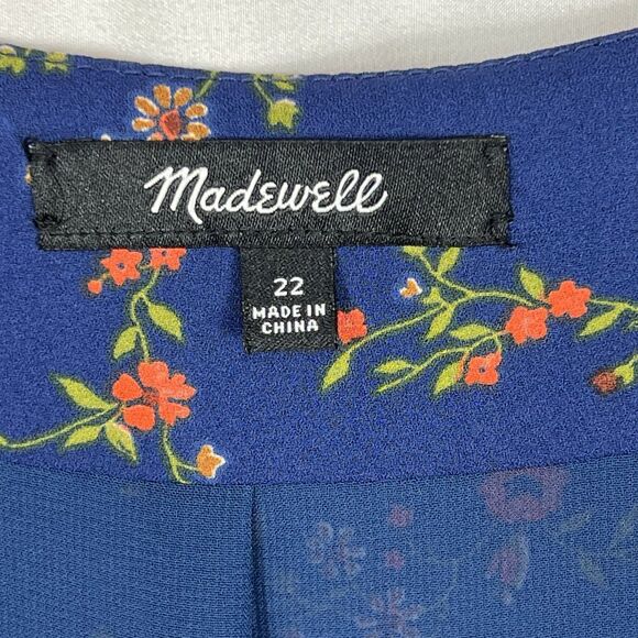 Madewell Amaranth Blue Floral Short Flutter Sleeve Wrap Dress Women’s Plus 22 - Picture 7 of 9